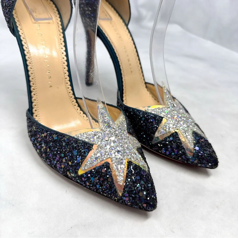 Charlotte Olympia Twilight Princess Glitter Star Ankle Strap Pointed Toe Heels - Picture 5 of 16